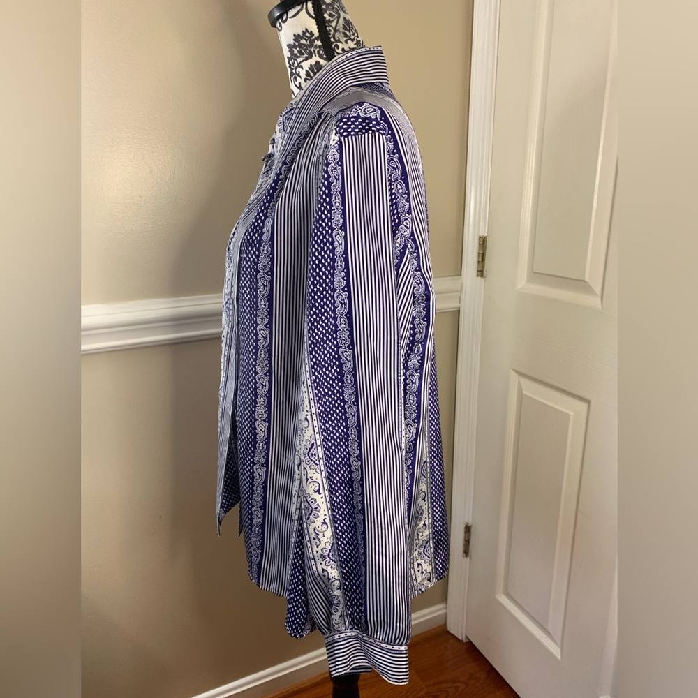 70s Lady Manhattan Top Gray Paisley Ascot Tie, Size Large - Picture 6 of 11